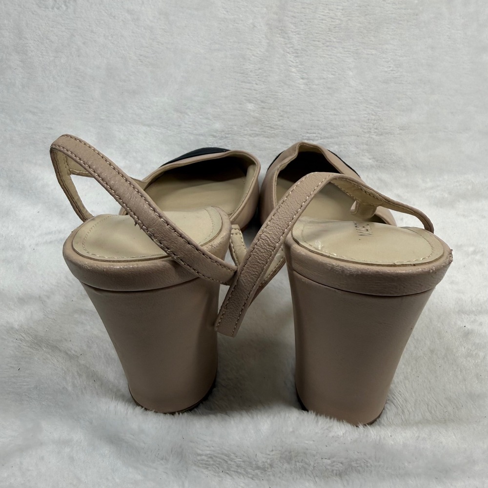 Marc Fisher Beige Leather Black Suede Cap Toe Slingback Block Heel Pumps 9.5 - Picture 10 of 14